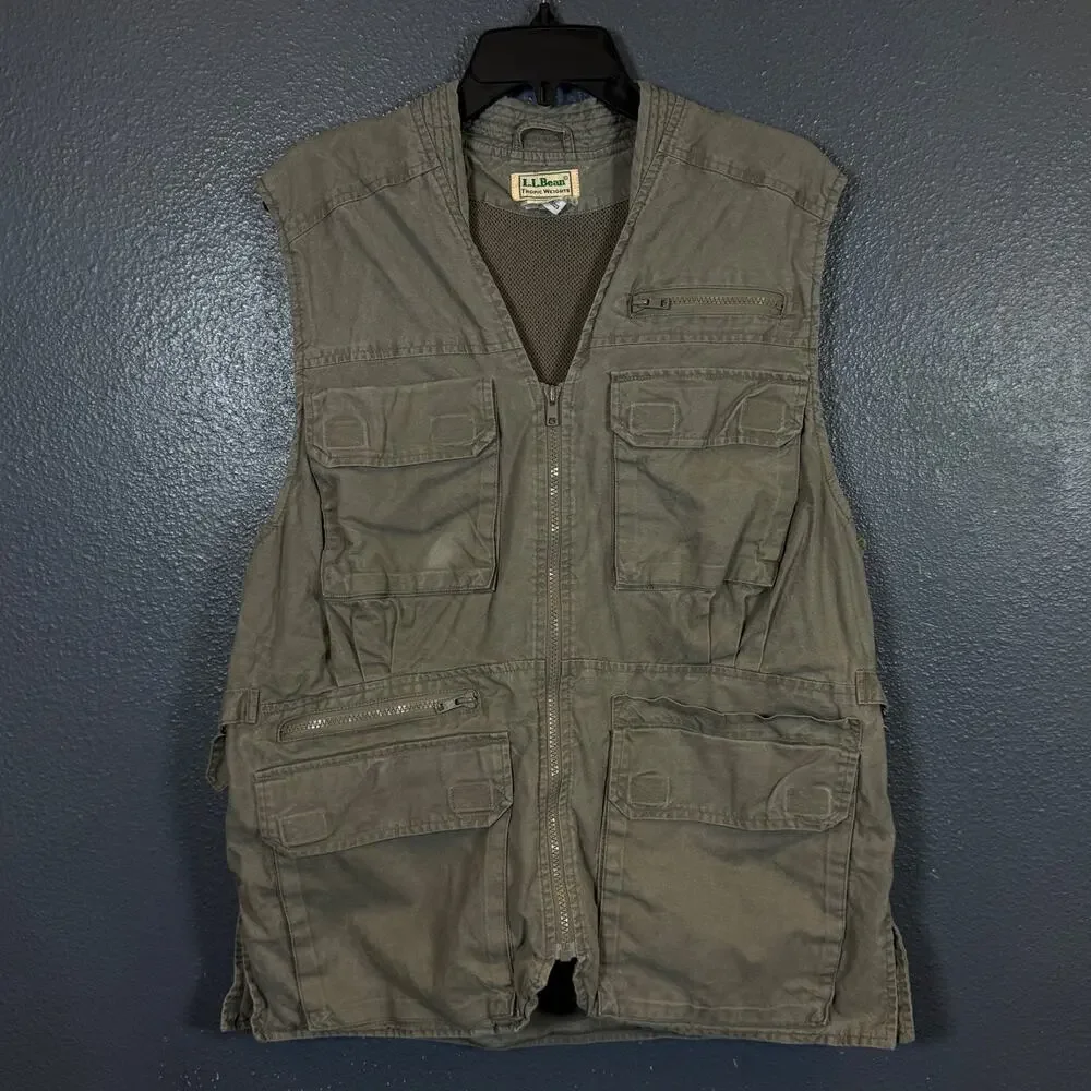 L.L. Bean L men’s beige cargo multi pocket Tropic Weights vintage vest fishing